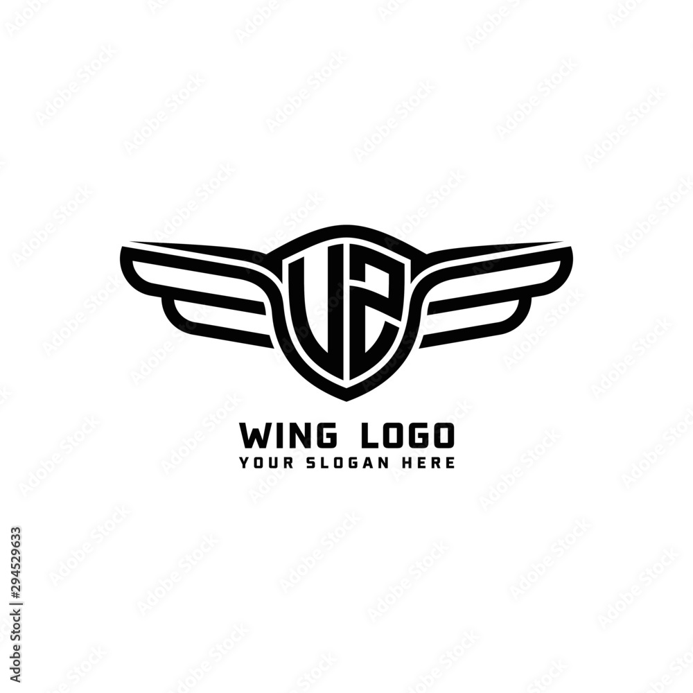 Obraz premium Skrzydła z logo UZ, abstrakcyjne litery w środku w kolorze czarnym