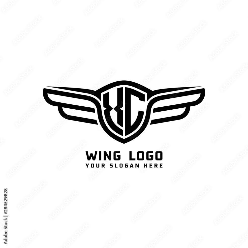 Obraz premium XC initial logo wings, abstract letters in the middle of black