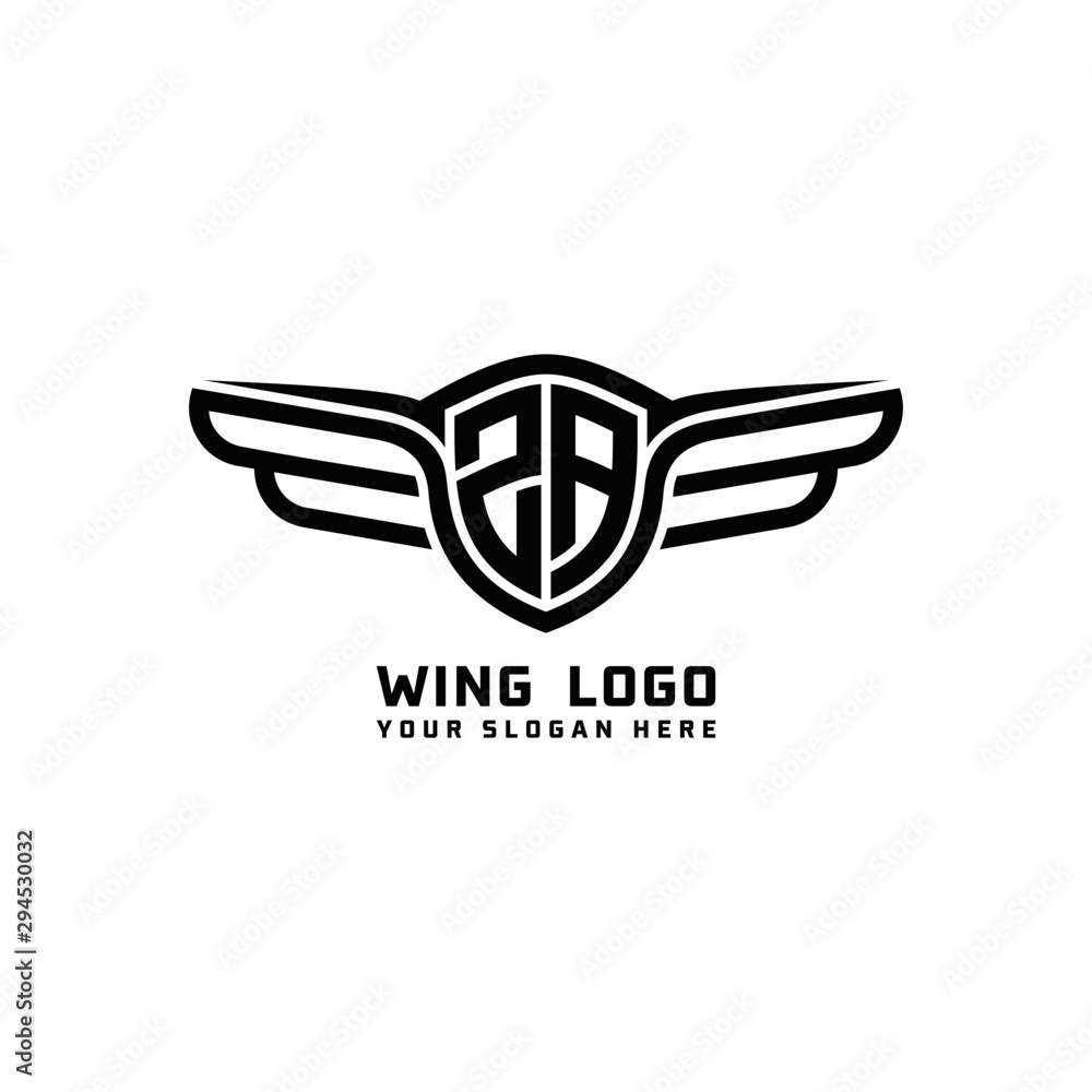 ZA initial logo wings, abstract letters in the middle of black ZA initial logo wings, abstract letters in the middle of black
