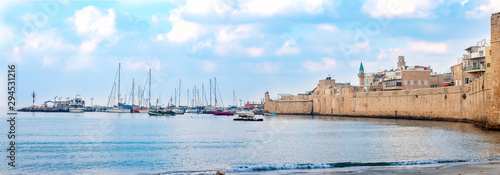 the fortress wall of Acre on the shores of the Mediterranean Sea.