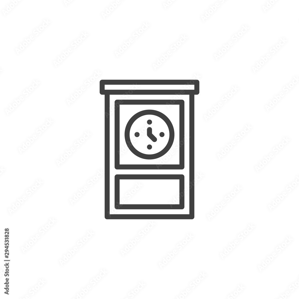 Retro wooden clock line icon. linear style sign for mobile concept and web design. Old floor clock outline vector icon. Symbol, logo illustration. Vector graphics Retro wooden clock line icon. linear style sign for mobile concept and web design. Old floor clock outline vector icon. Symbol, logo illustration. Vector graphics