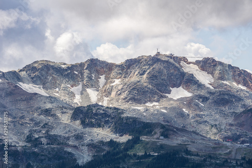 Bird view of the Whistler mountain in the morning from the top.