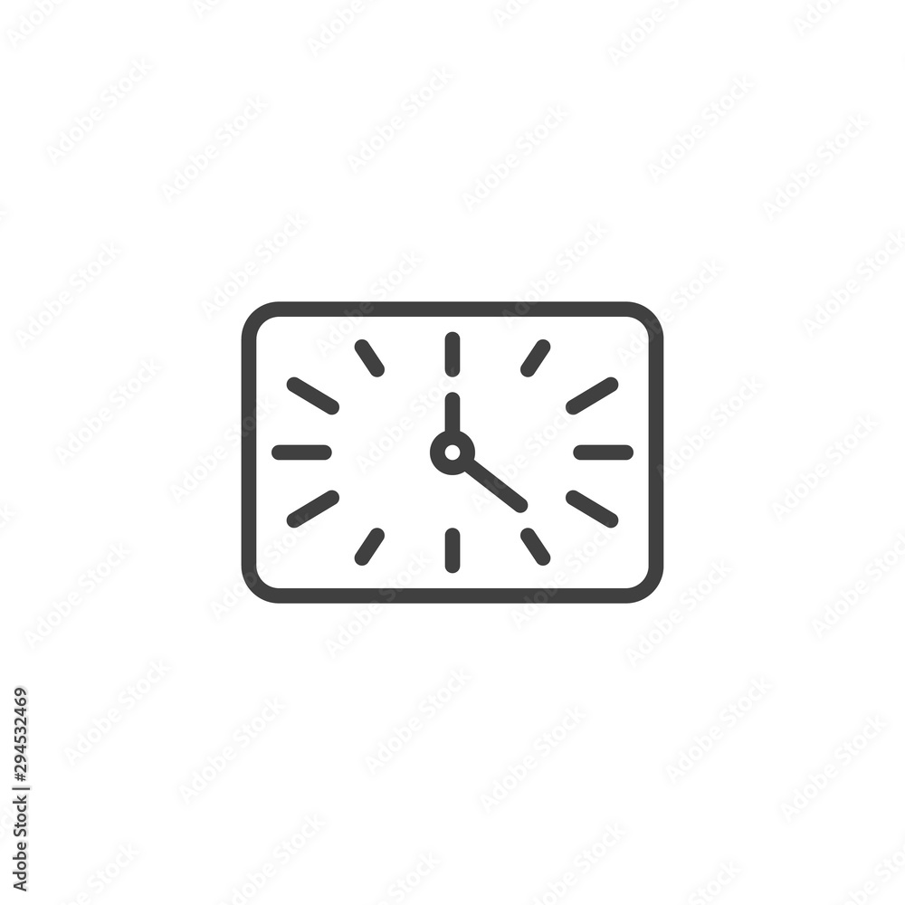 Square clock time line icon. linear style sign for mobile concept and web design. Wall clock outline vector icon. Symbol, logo illustration. Vector graphics Square clock time line icon. linear style sign for mobile concept and web design. Wall clock outline vector icon. Symbol, logo illustration. Vector graphics