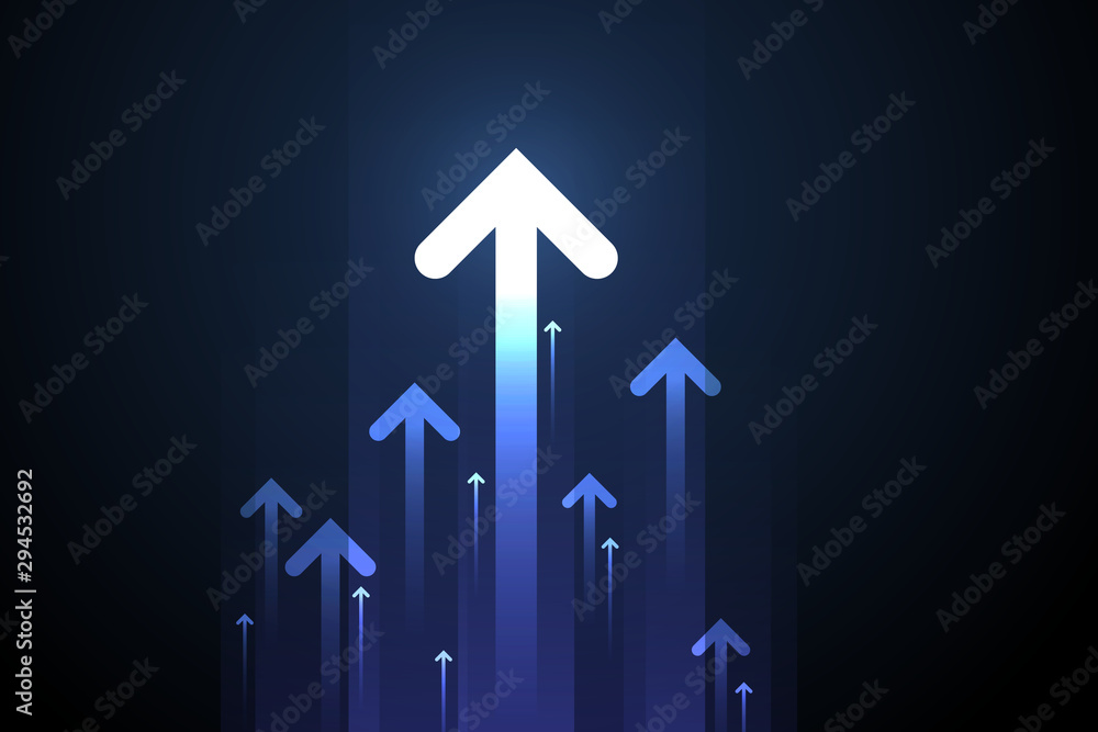 Light arrow up on blue background illustration, business growth concept. Light arrow up on blue background illustration, business growth concept.