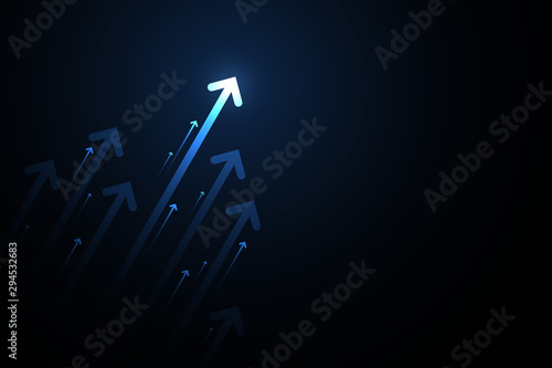 Light arrow up on blue background illustration, business growth concept.
