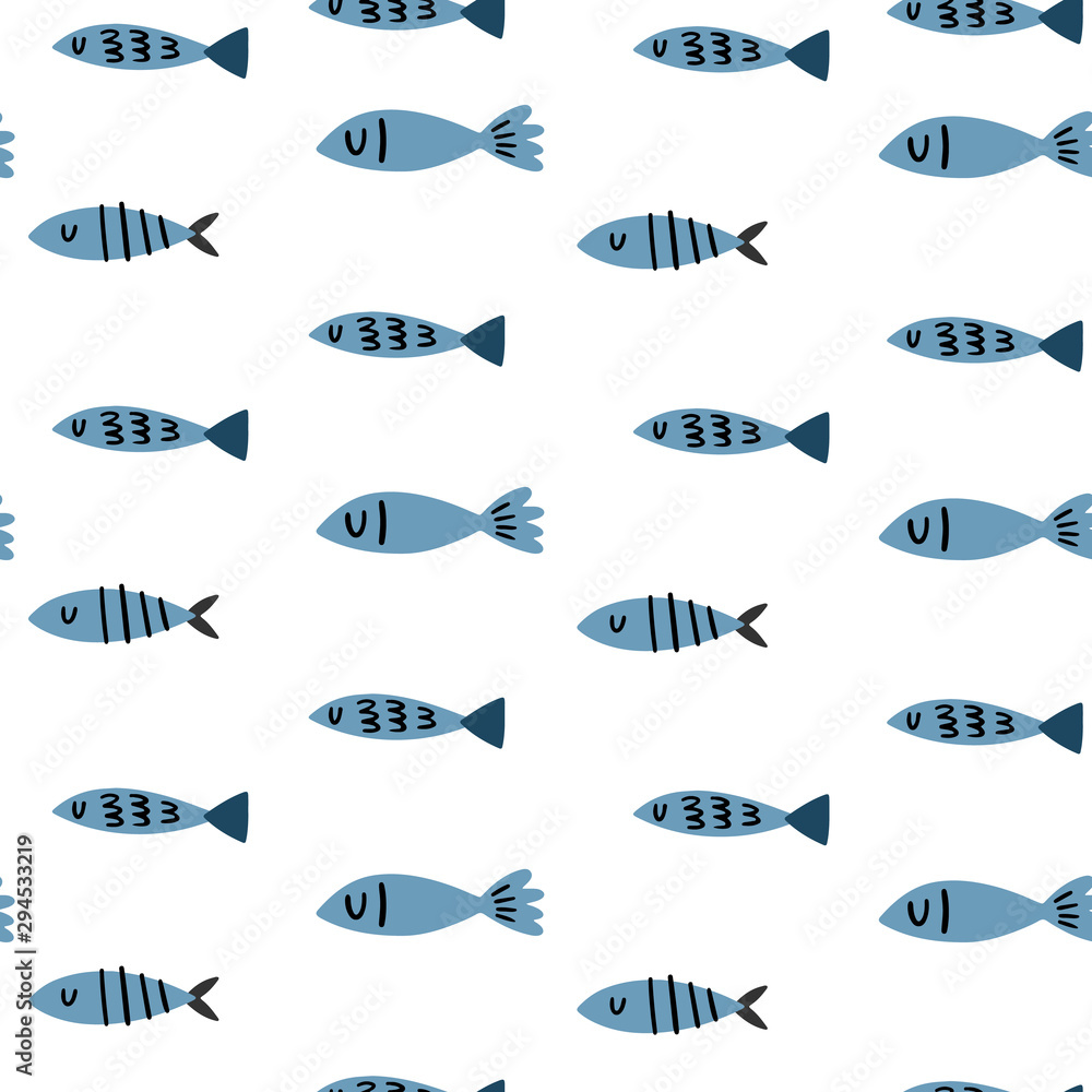 Marine vector seamless pattern with fish. Doodle style, hand drawn. Item for your design. Marine vector seamless pattern with fish. Doodle style, hand drawn. Item for your design.