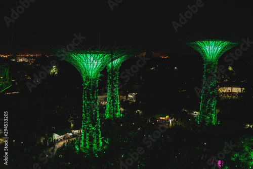 SINGAPORE - J15 September 2019: Walkway at The Supertree Grove at Gardens by the Bay in Singapore near Marina Bay Sands hotel at summer night. photo