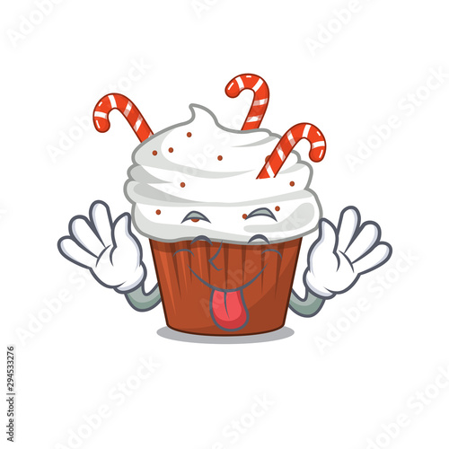 Tongue out christmas cupcake with in cartoon shape