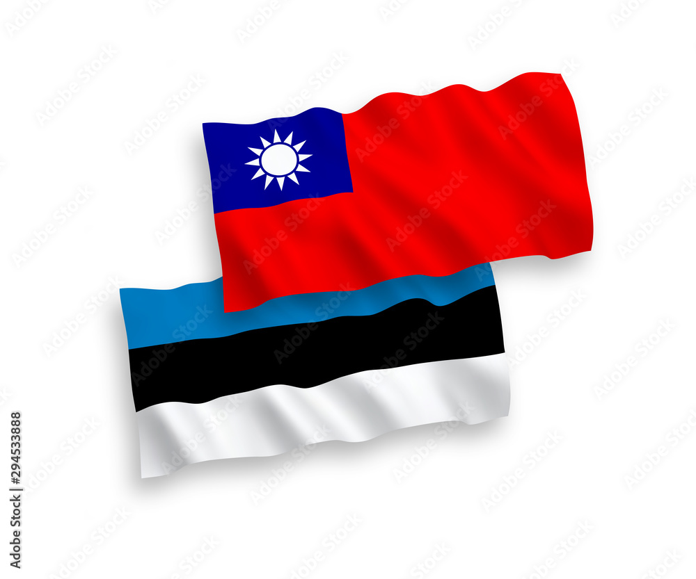 National vector fabric wave flags of Estonia and Taiwan isolated on white background. 1 to 2 proportion. National vector fabric wave flags of Estonia and Taiwan isolated on white background. 1 to 2 proportion.