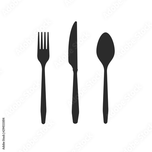 Cutlery black silhouettes knives forks spoons isolated on white background