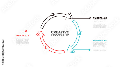 Business cycle process infographic design vector with arrows and 3 options, steps.