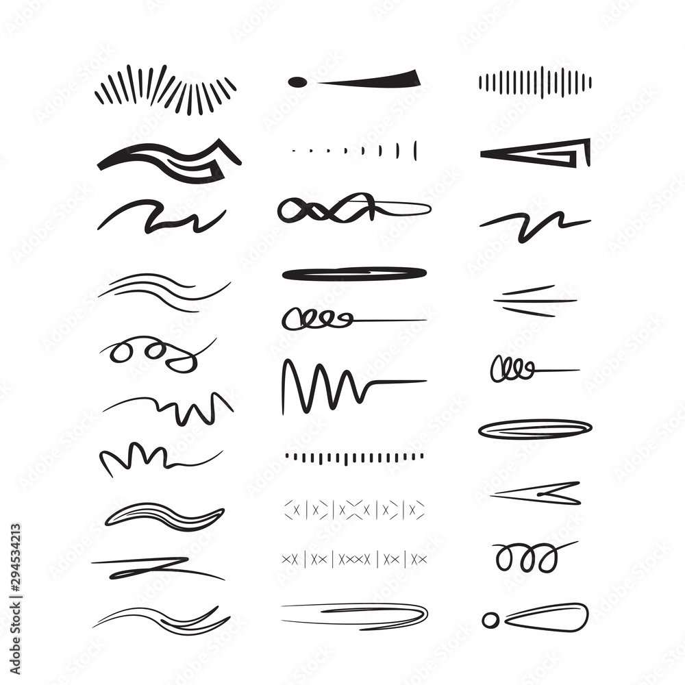 abstract text and hand drawn brush marker elements set abstract text and hand drawn brush marker elements set