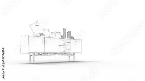 3d rendering of a cabinet isolated in white studio background