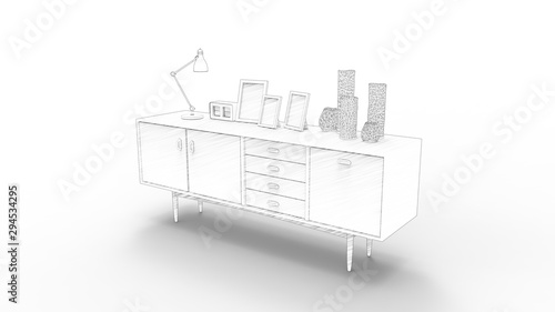 3d rendering of a cabinet isolated in white studio background