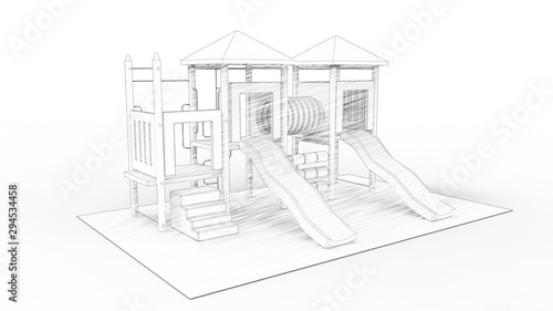 3d rendering of a playground structure isolated in white background