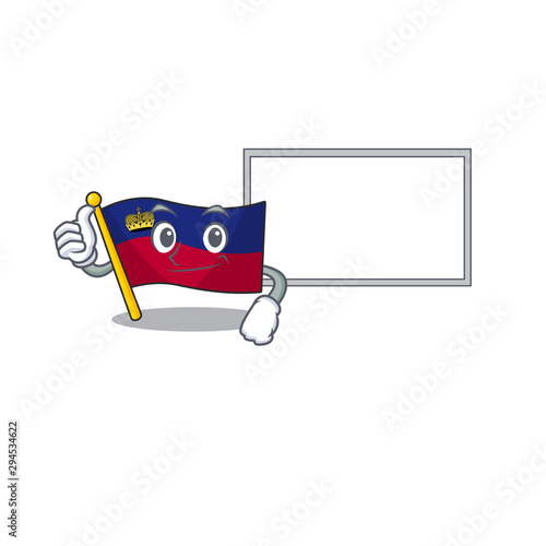 Thumbs up with board flag liechtenstein mascot with isolated character