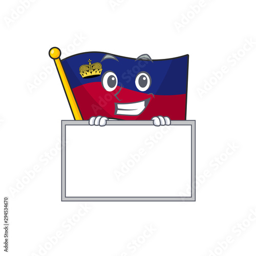 Grinning with board flag liechtenstein mascot with isolated character