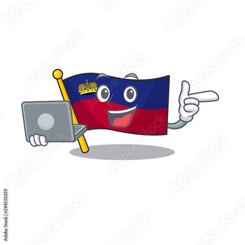 With laptop flag liechtenstein mascot with isolated character