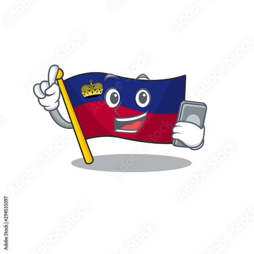 With phone flag liechtenstein mascot with isolated character