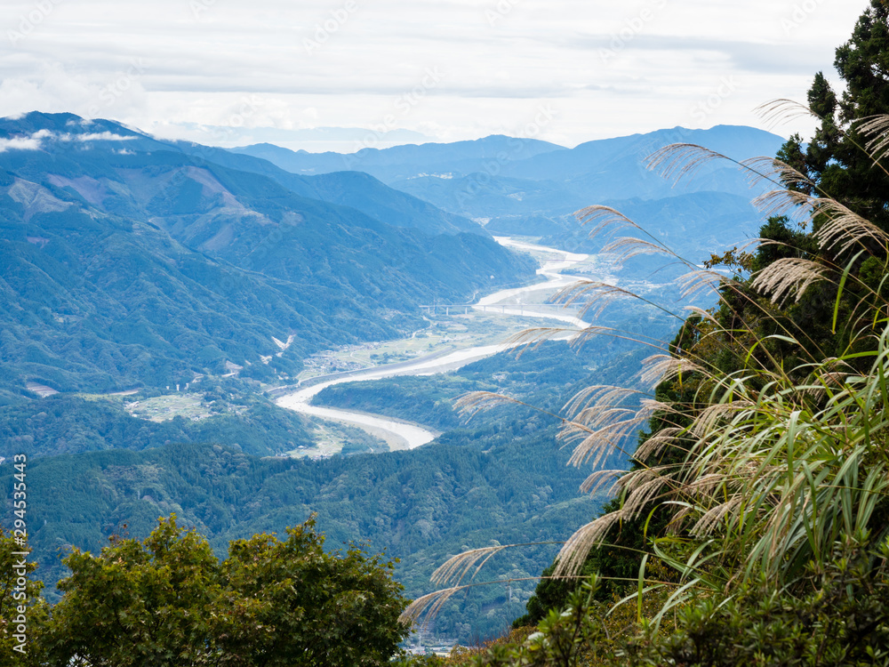 Panoramic view of Fuji river valley from the top of Mount Minobu - Yamanashi prefecture, Japan