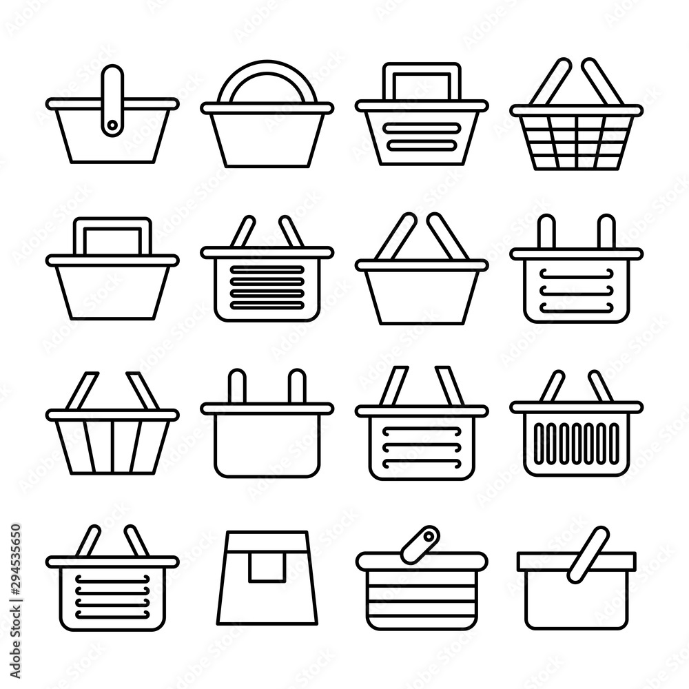 basket, shopping and purchase icons set, line design basket, shopping and purchase icons set, line design