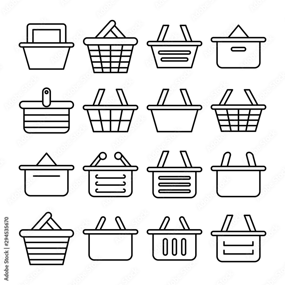basket, shopping and purchase icons set, line design basket, shopping and purchase icons set, line design