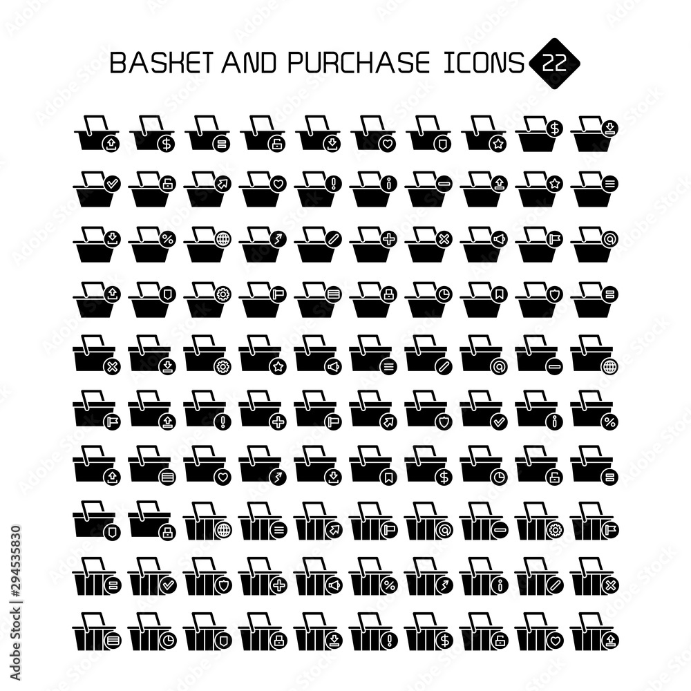 shopping basket and purchase icons set shopping basket and purchase icons set