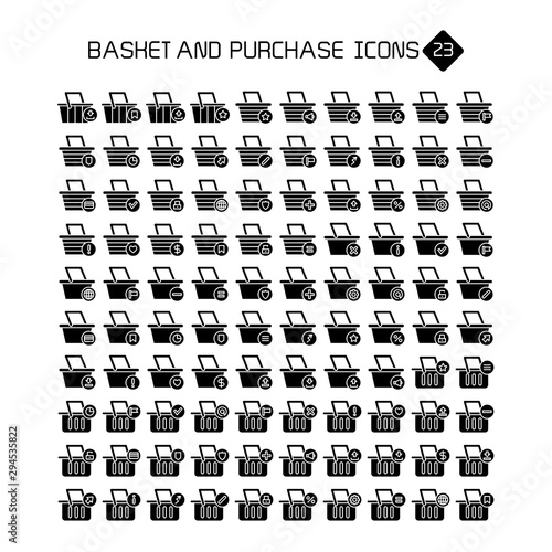 shopping basket and purchase icons set