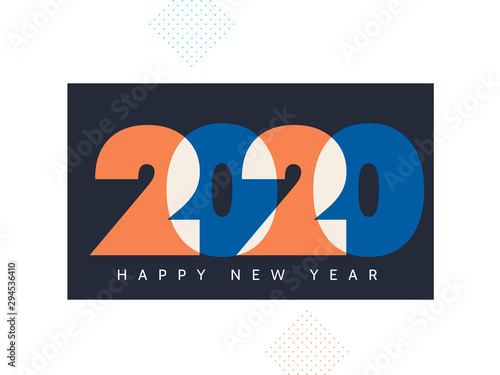 Colorful text 2020 on black and white background for Happy New Year greeting card design.