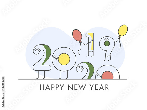 Funny cartoon number text of 2020 with flying 2019 on white background for Happy New Year celebration.