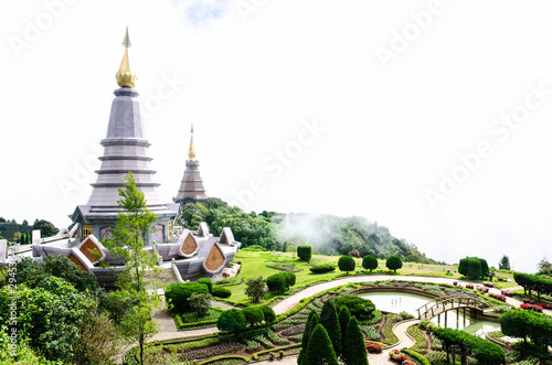 Beautiful pagoda in top of highest mountain in Thailand