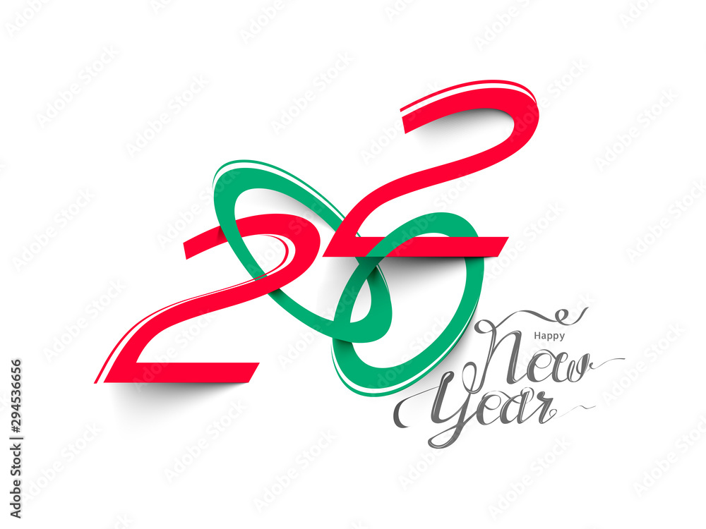 Paper cut text of 2020 in green and red color on white background for Happy New Year celebration. Paper cut text of 2020 in green and red color on white background for Happy New Year celebration.