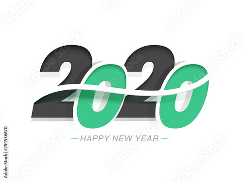 Paper cut text 2020 on white background for Happy New Year celebration greeting card design.