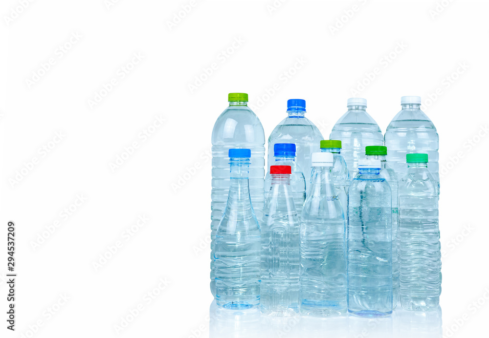 Set of transparent plastic water bottle isolated on white background