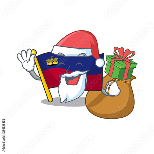 Santa with gift flag liechtenstein in the cartoon shape