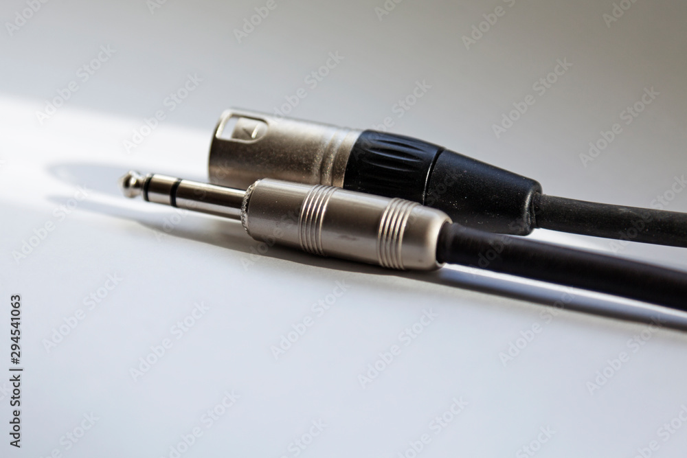 two audio cords for electric guitar lie on light background two audio cords for electric guitar lie on light background