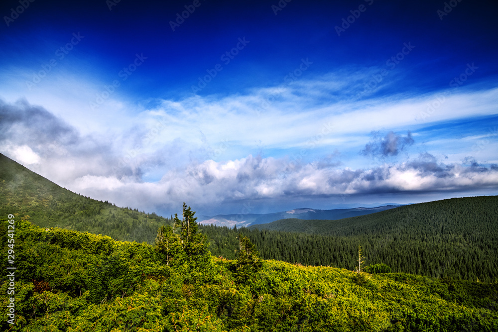 Incredible clouds over the mountains. Carpathians. Ukraine.