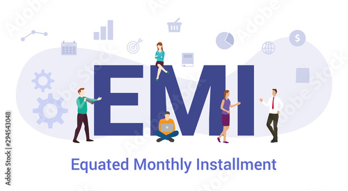 emi equated monthly installment concept with big word or text and team people with modern flat style - vector photo