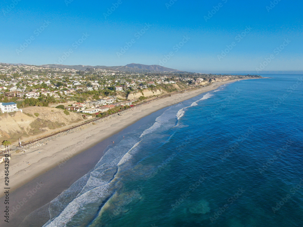 Aerial view of San Clemente coastline town and beach