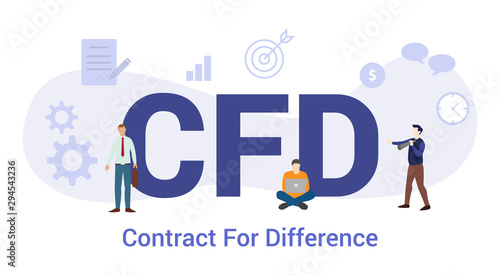 cfd contract for difference concept with big word or text and team people with modern flat style - vector photo
