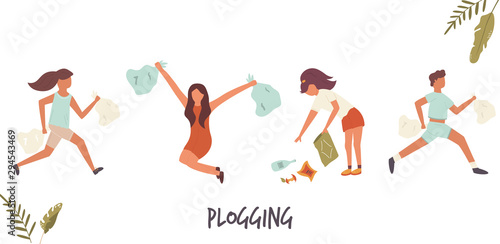 Young people girl doing plogging. Eco lifestyle.