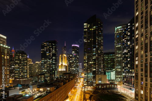 Fototapeta Naklejka Na Ścianę i Meble -  Dramatic Chicago Illinois Cityscapes Study of East Illinois St.
