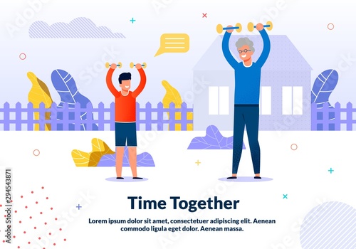 Grandpa and Grandchild Exercising in Yard Poster