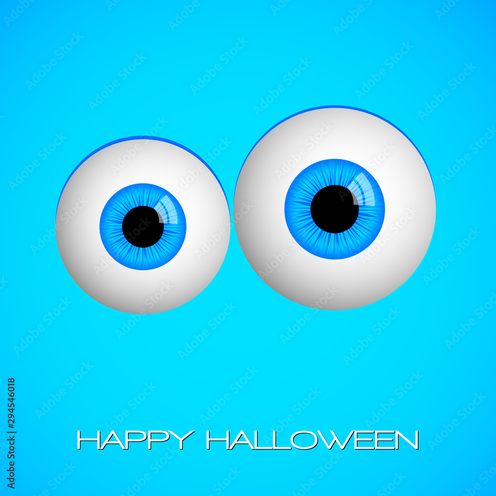 Funny Halloween greeting card monster blue eyes. Vector isolated illustration on blue background Funny Halloween greeting card monster blue eyes. Vector isolated illustration on blue background