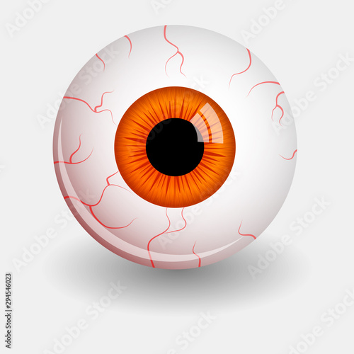 Funny Halloween greeting card monster orange eyes. Vector isolated illustration on light grey background
