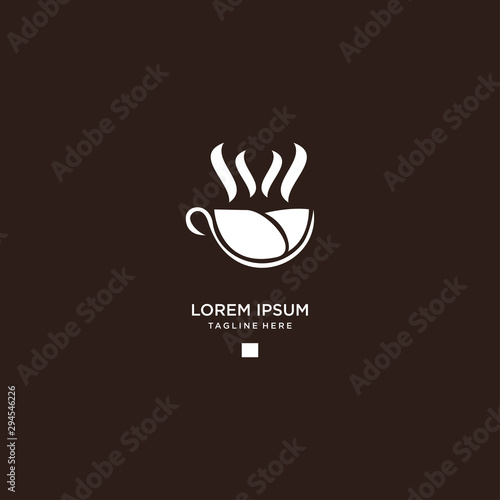 Coffee shop logo in white color. Coffee logo for coffee house or shop. Vector badge or logotype with cup. Vector Illustration .