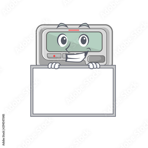 Grinning with board pager with in the mascot shape