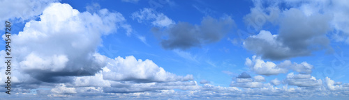 Summer cloudy sky. Horizon, moisture-bearing and vapor-forming atmospheric phenomenon, panoramic image. © rifkhas