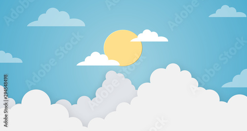 Abstract kawaii colorful clear blue sky with sun background. Soft gradient pastel cartoon graphics. Ideas for children designs or presentations. Flat design illustration of summer
