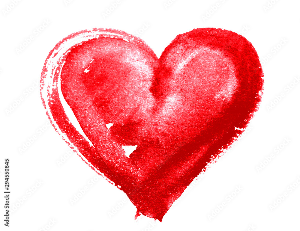 Obraz Ręcznie rysowane akwarela malowane czerwone serce, element projektu. Grunge Walentynki. Zdjęcia do tekstu, map, etykiet, książek, okładek, plakatów. Idealny symbol miłości